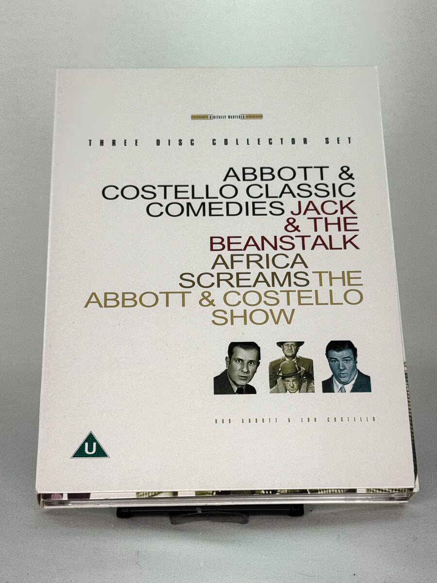 Forside av DVD-boksen Abbott & Costello Classic Comedies – samling med tre klassiske filmer og show, brukt DVD fra Brukbar Film