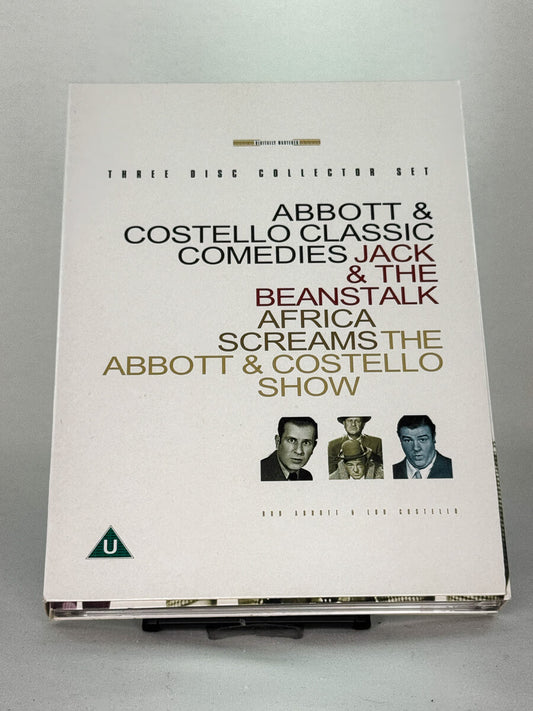 Forside av DVD-boksen Abbott & Costello Classic Comedies – samling med tre klassiske filmer og show, brukt DVD fra Brukbar Film