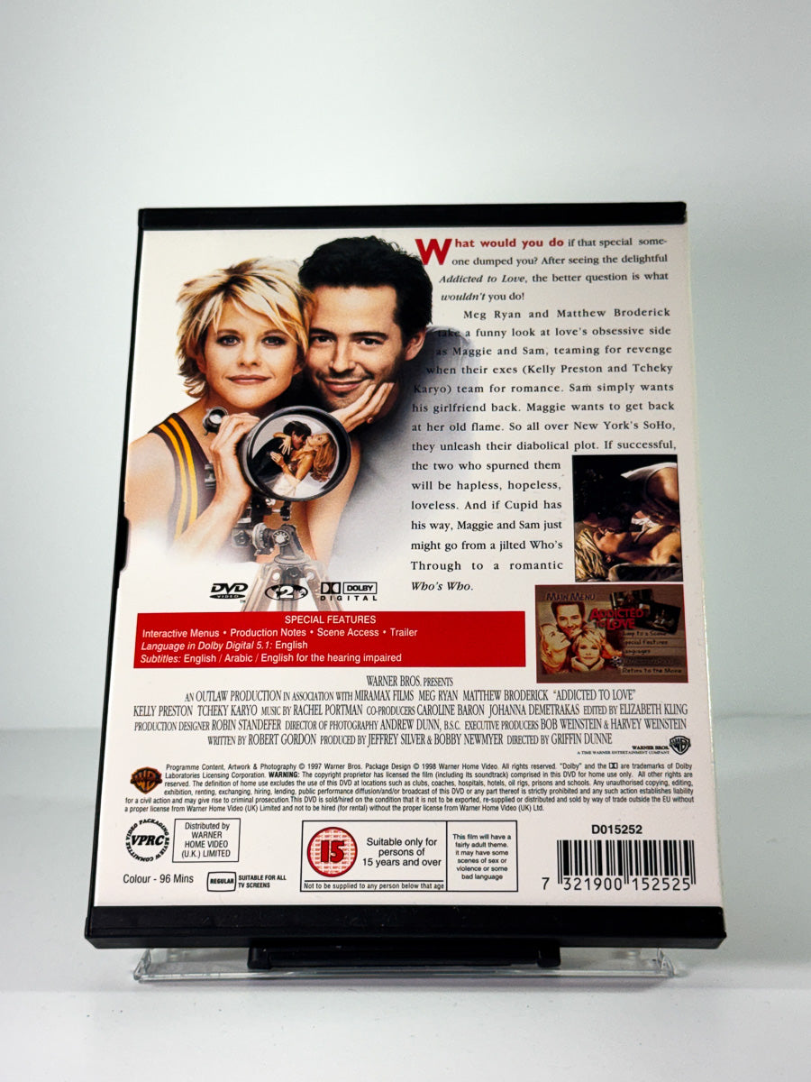 Bakside av cover til Addicted to Love, brukt original DVD hos Brukbar Film