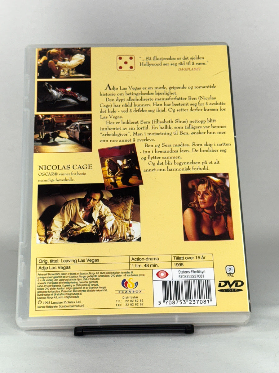 DVD-bakside til filmen Adjø Las Vegas
Baksiden viser info, spesifikasjoner og eventuell ekstratekst – produktbilde fra nettbutikken Brukbar Film