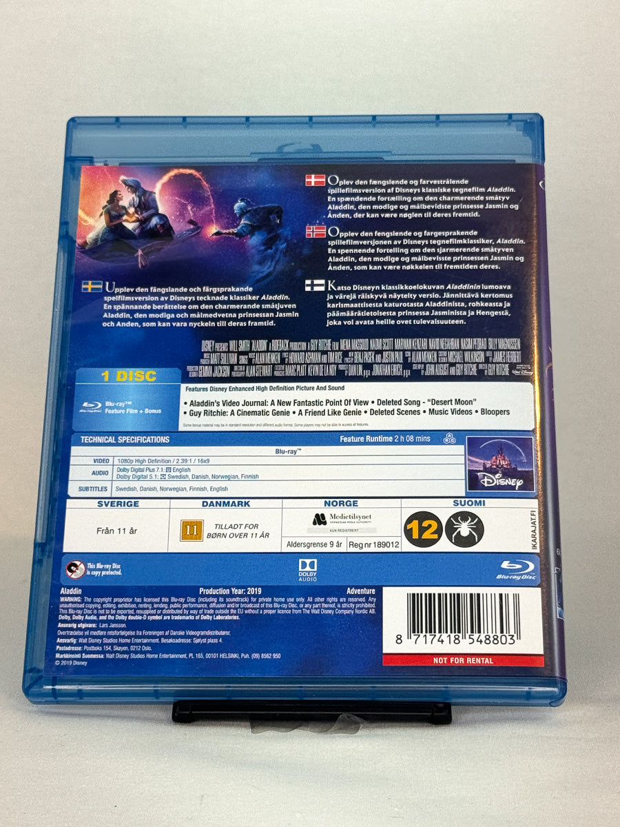 Bakside av Blu-ray-cover for Aladdin – brukt original Disney Blu-ray fra Brukbar Film