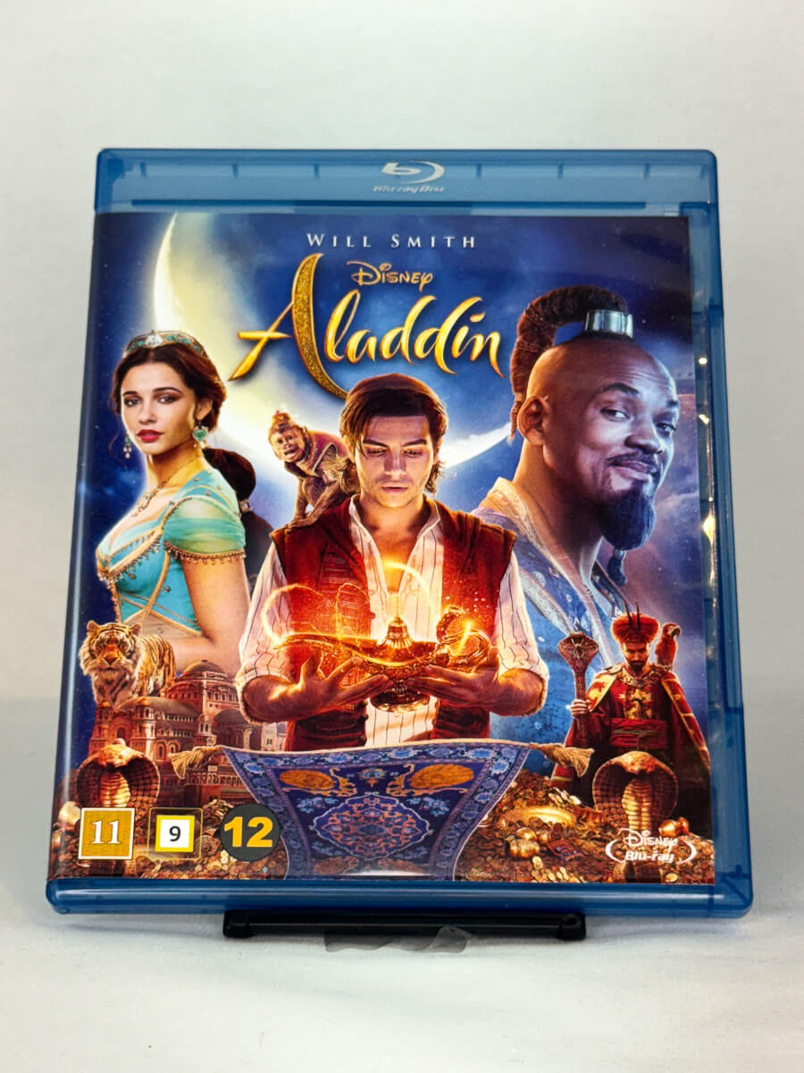 Forside av Blu-ray-cover til Disney-filmen Aladdin – brukt eventyrfilm tilgjengelig hos Brukbar Film