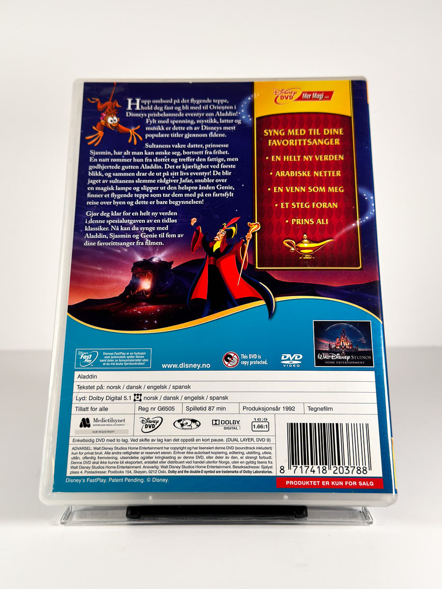 Bakside av cover til Aladdin på DVD