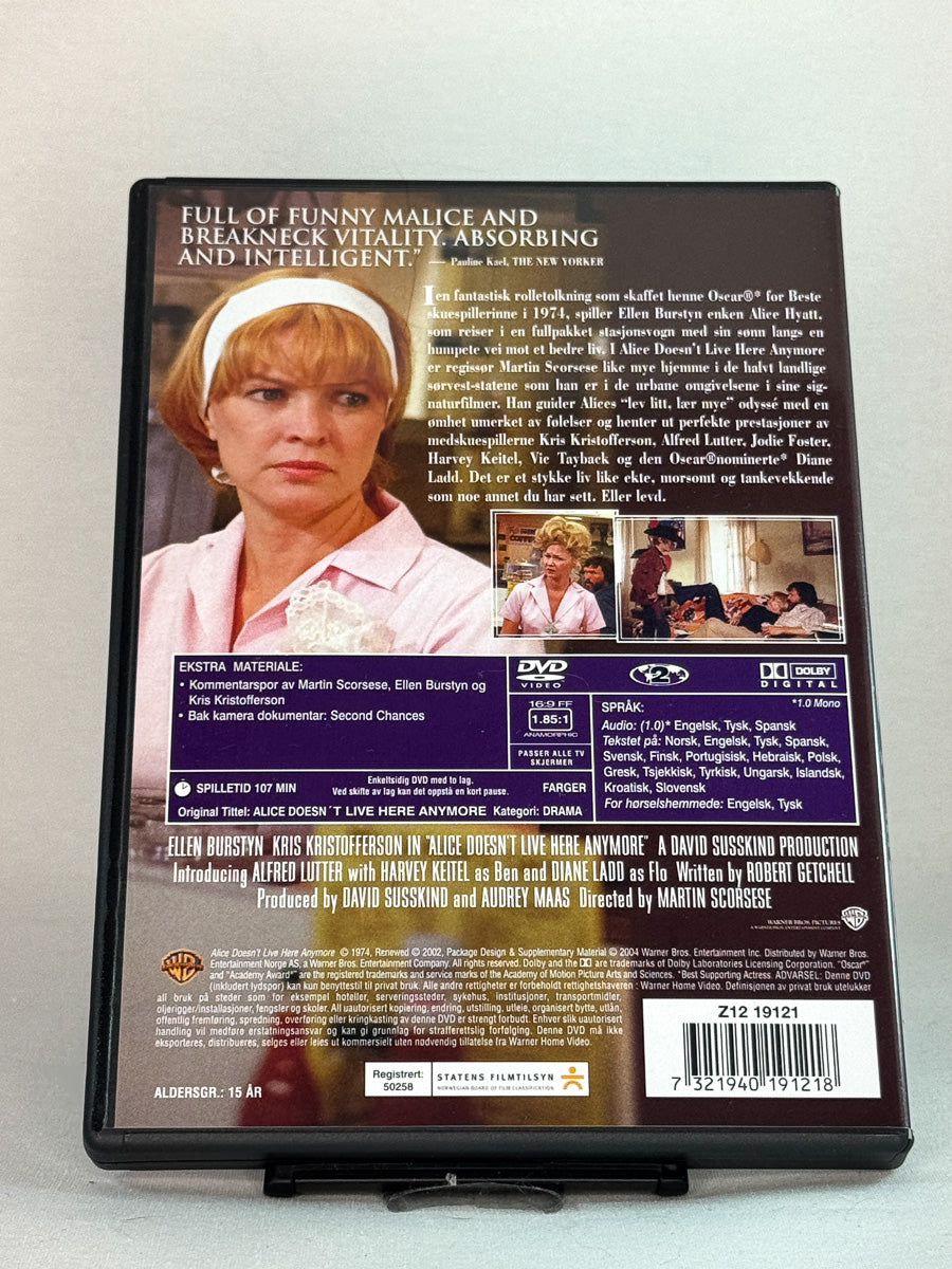 Bakside av DVD-cover til Alice Doesn’t Live Here Anymore, brukt DVD hos Brukbar Film