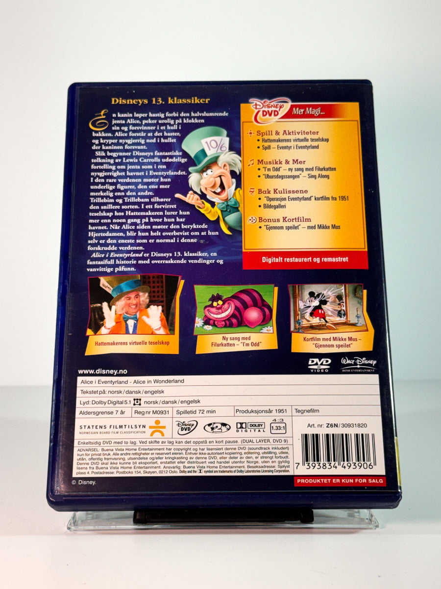 Bakside av cover til Alice i Eventyrland – Spesialutgave, bruktfilm hos nettbutikken Brukbar Film