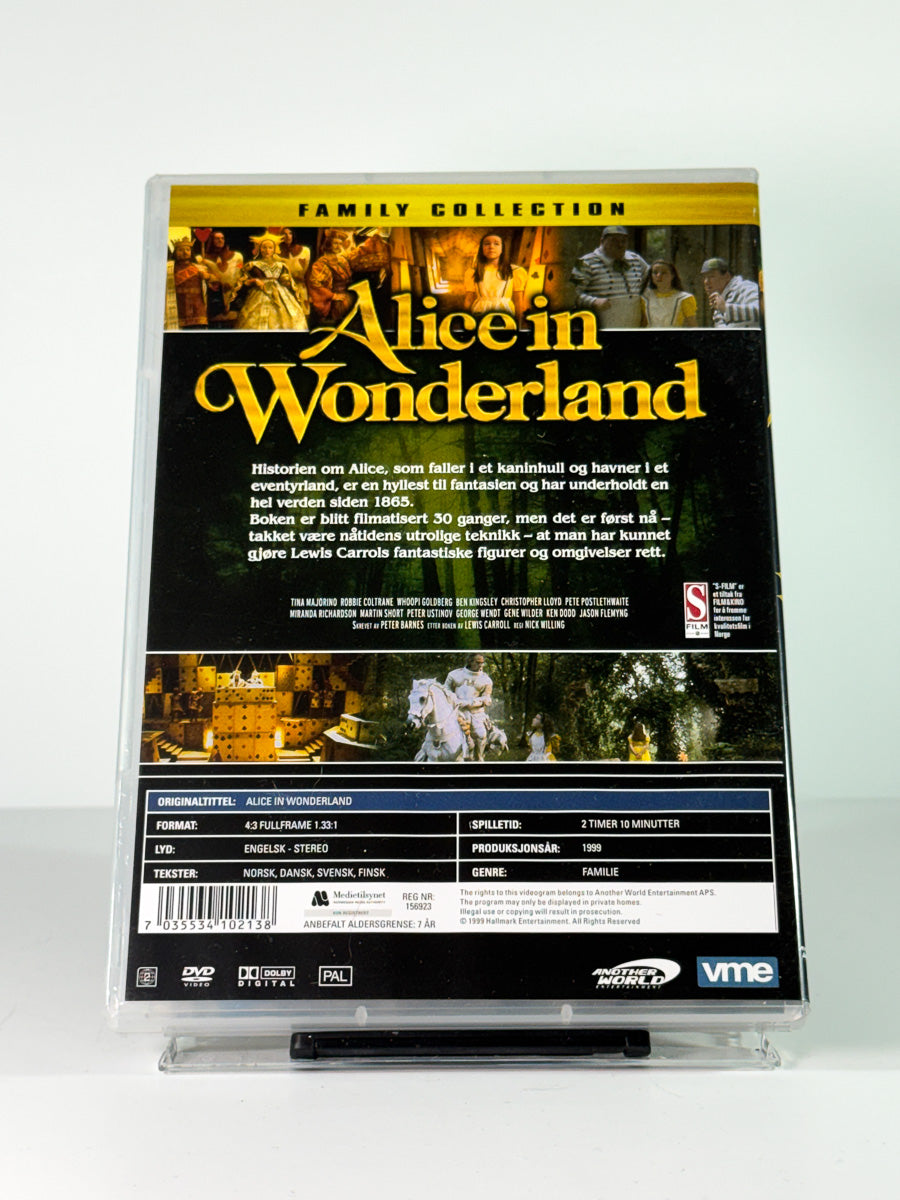 Bakside av cover til Alice in Wonderland, bruktfilm på DVD hos Brukbar Film
