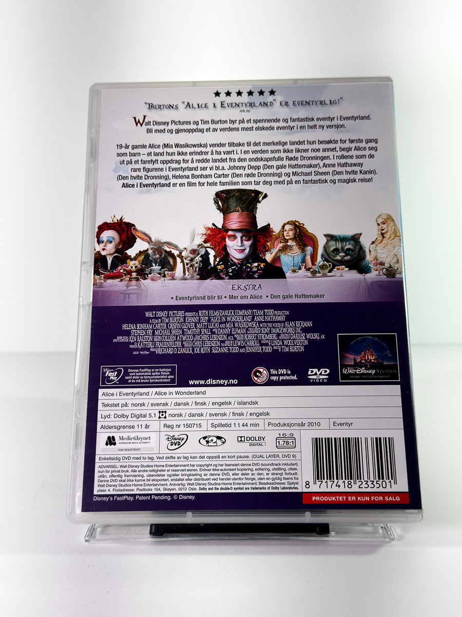 Bakside av cover til Alice in Wonderland, brukt original DVD hos Brukbar Film 
