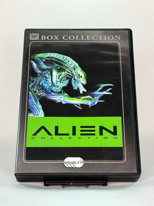 Forside av DVD-boksen Alien Collection – samleboks med fire klassiske science fiction-filmer, brukt originalfilm fra Brukbar Film