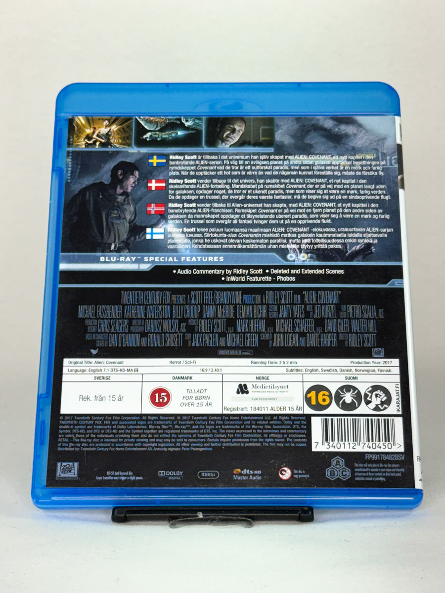 Bakside av Blu-ray-cover til Alien: Covenant – skrekk og sci-fi i mesterlig blanding, Blu-ray hos Brukbar Film.