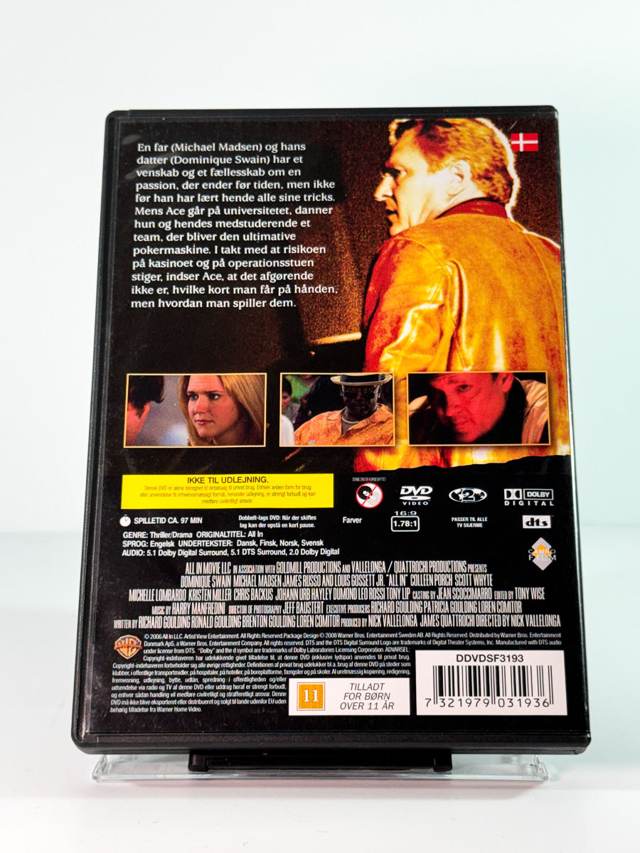 Bakside av cover til all in, bruktfilm hos nettbutikken Brukbar Film