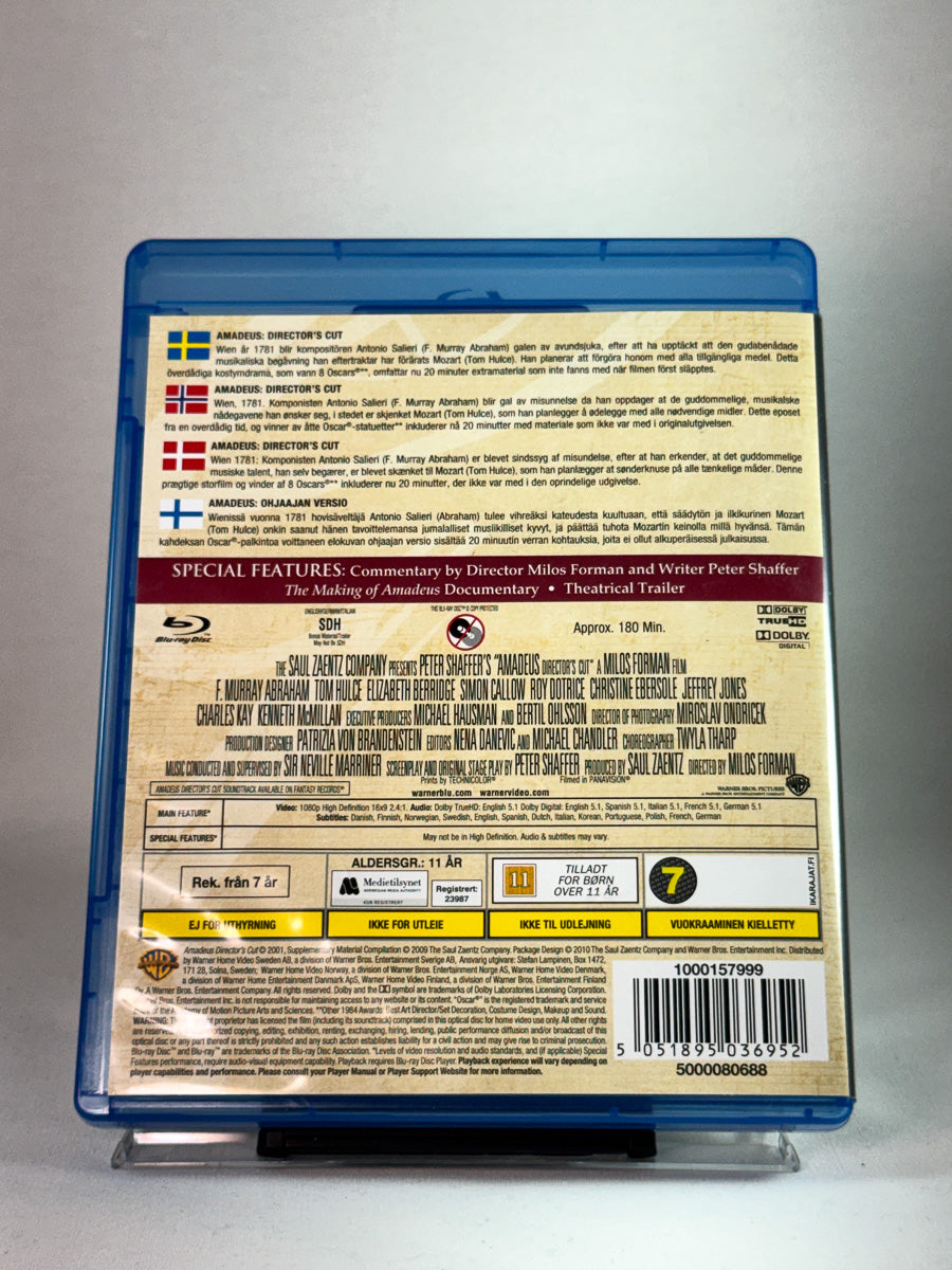 Bakside av Blu-ray-cover til Amadeus – Director’s Cut, bruktfilm hos nettbutikken Brukbar Film