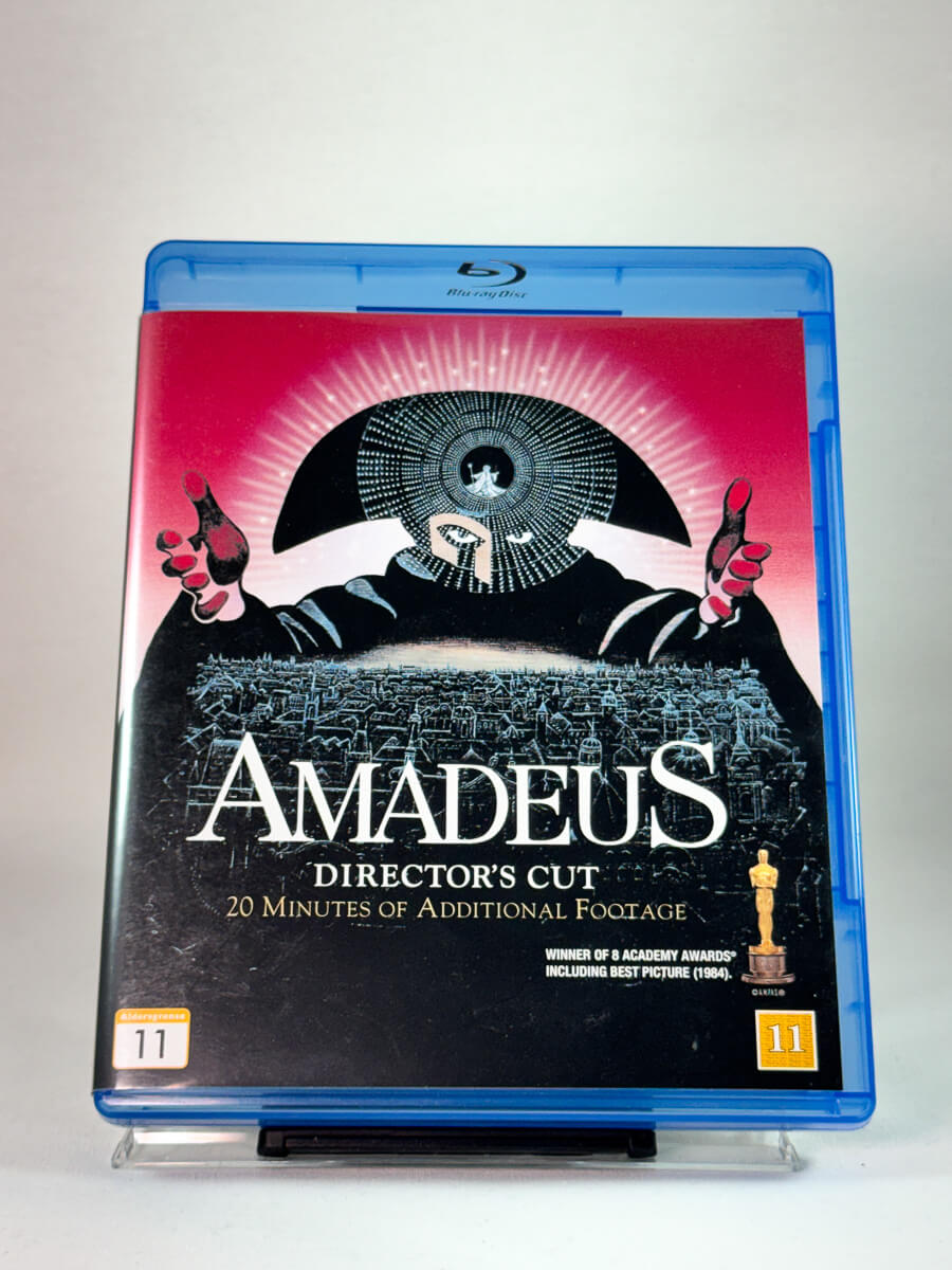 Forside av Blu-ray-cover til Amadeus – Director’s Cut, bruktfilm hos nettbutikken Brukbar Film