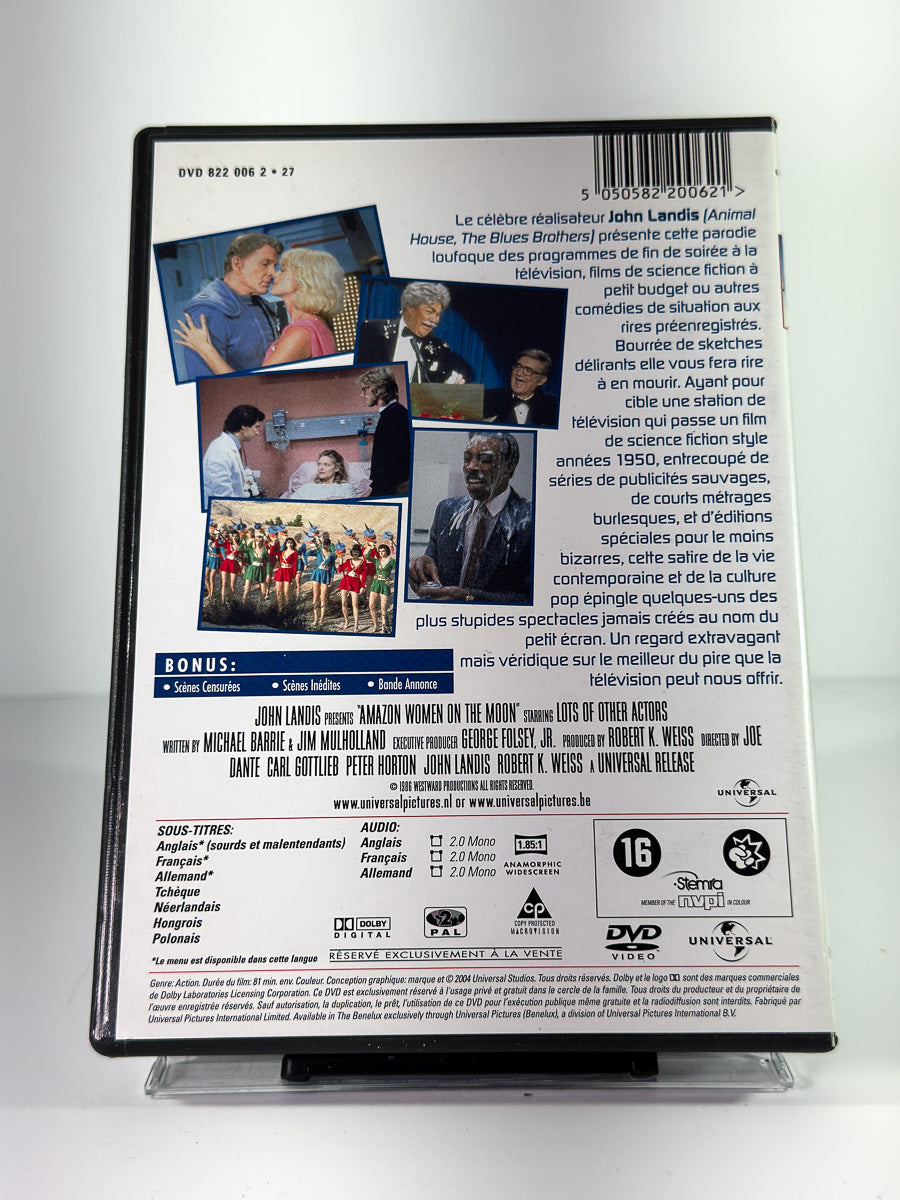 Bakside av cover til Amazon Women on the Moon, brukt original DVD hos Brukbar Film