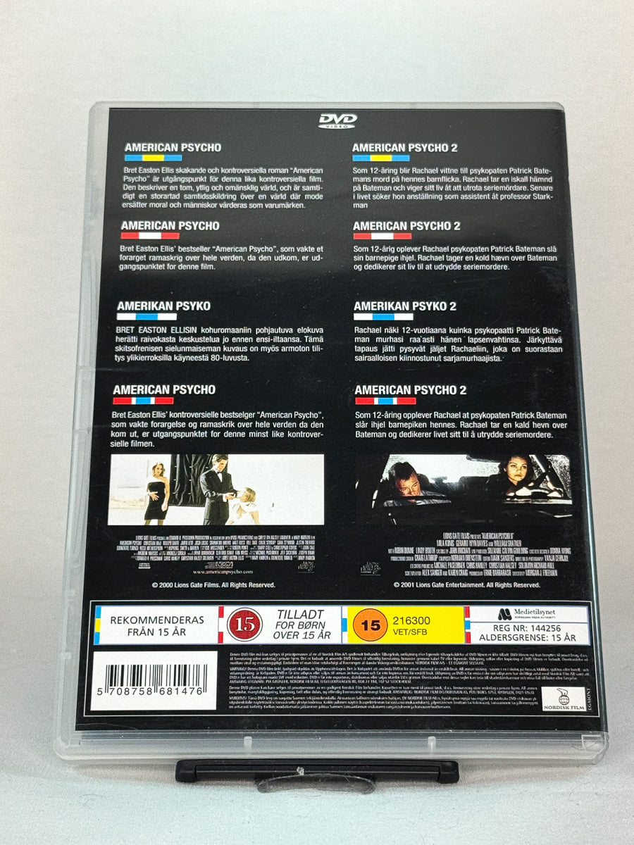 Bakside av DVD-cover til American Psycho – 2 film boxset, bruktfilm hos nettbutikken Brukbar Film