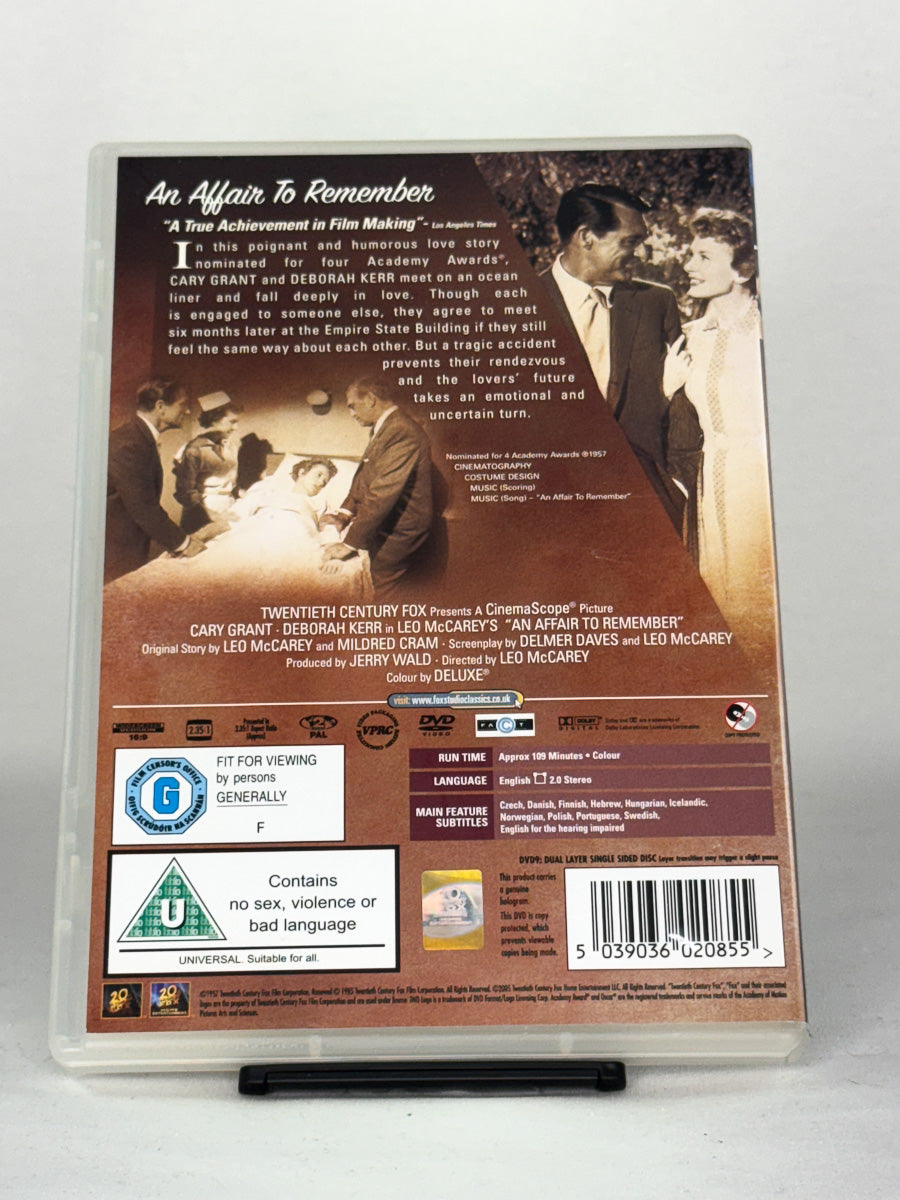 DVD-bakside til filmen An Affair to Remember
Baksiden viser info, spesifikasjoner og eventuell ekstratekst – produktbilde fra nettbutikken Brukbar Film