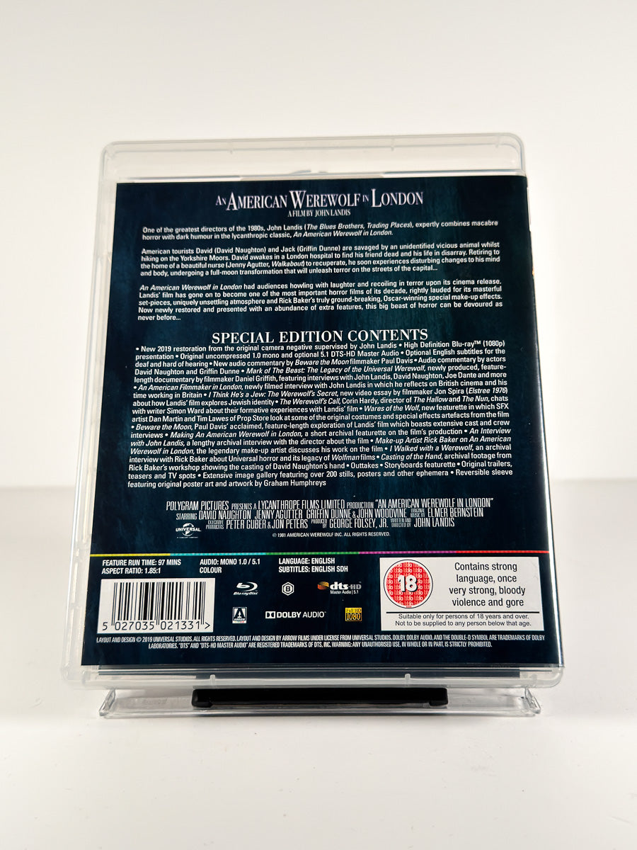 Bakside av cover til An American Werewolf in London på Blu-ray