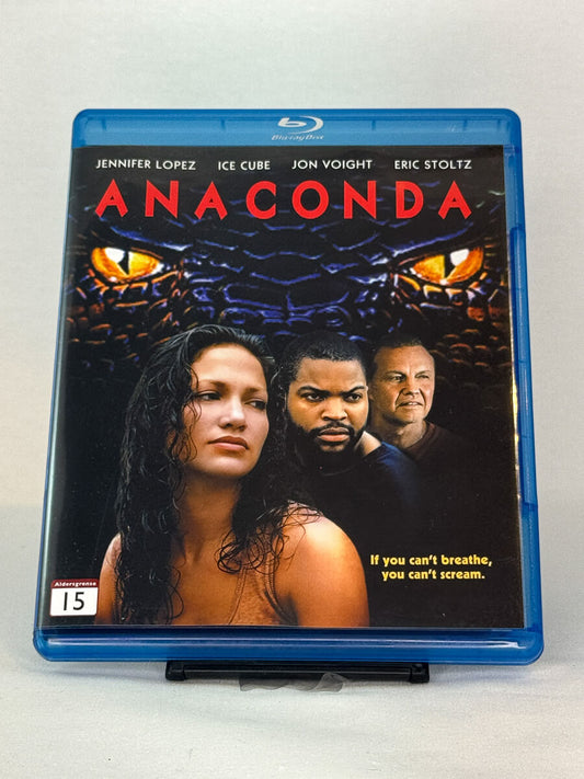 Forside av Blu-ray-cover til Anaconda – spenningsfilm med Jennifer Lopez og Ice Cube, brukt Blu-ray hos Brukbar Film