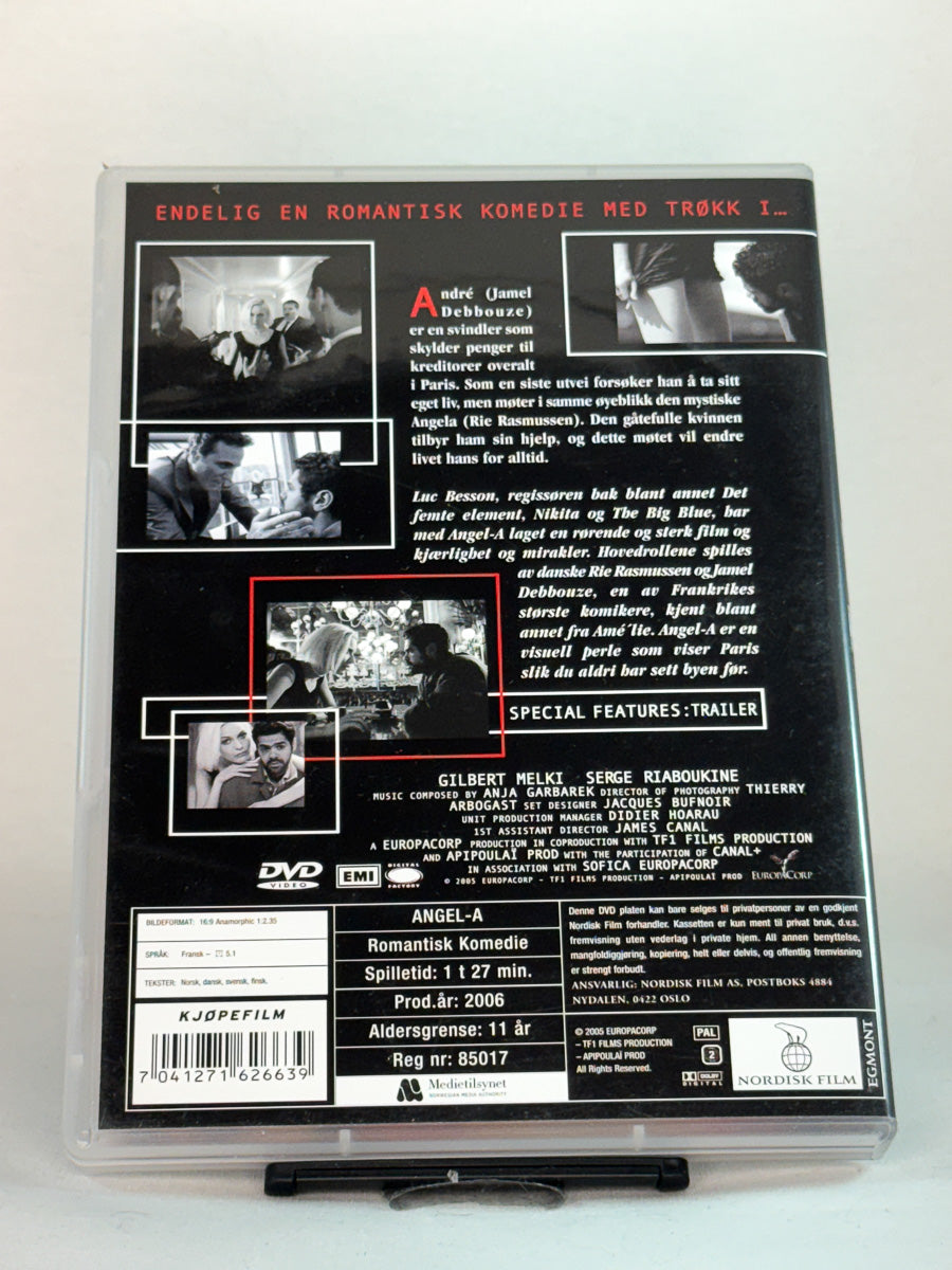 Bakside av DVD-cover til Angel-A, brukt original DVD hos Brukbar Film