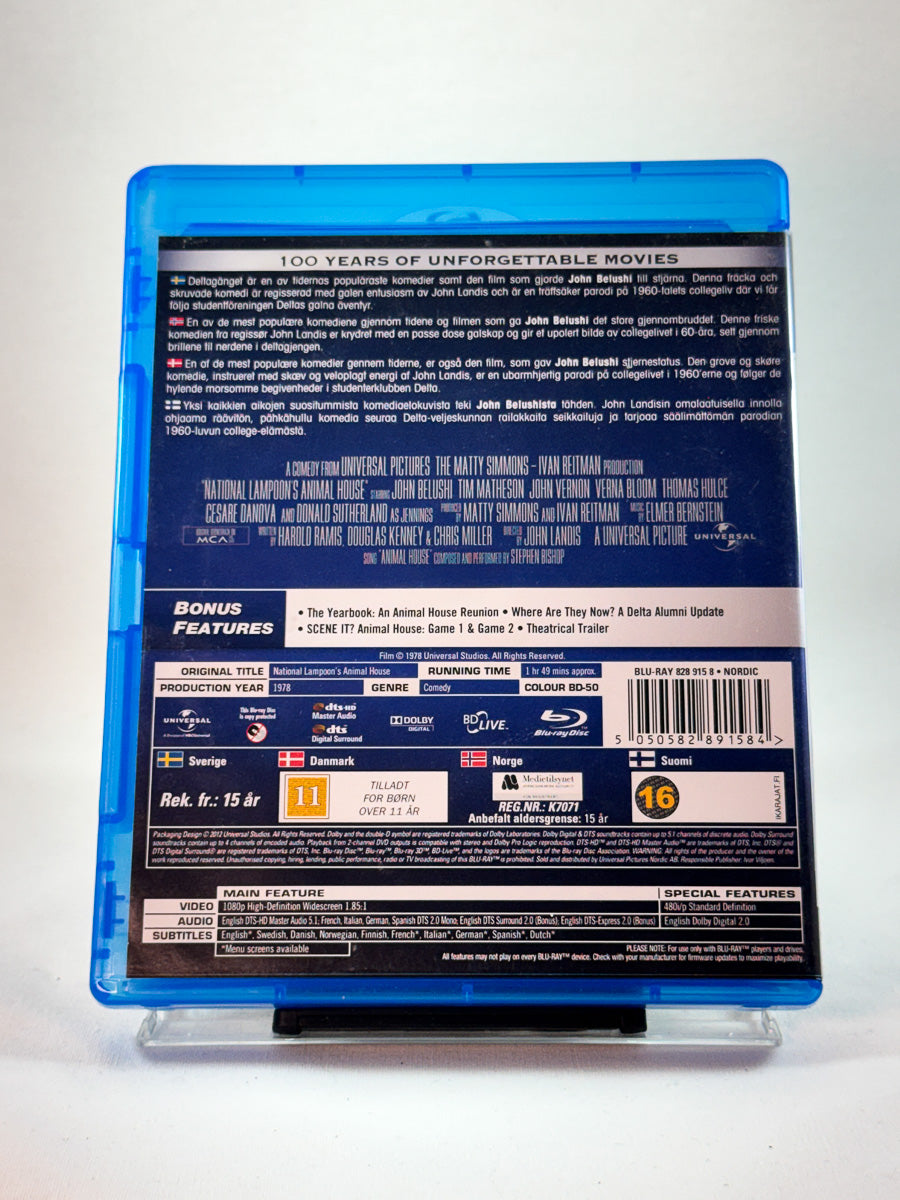 Bakside av cover til Animal House, bruktfilm hos nettbutikken Brukbar Film