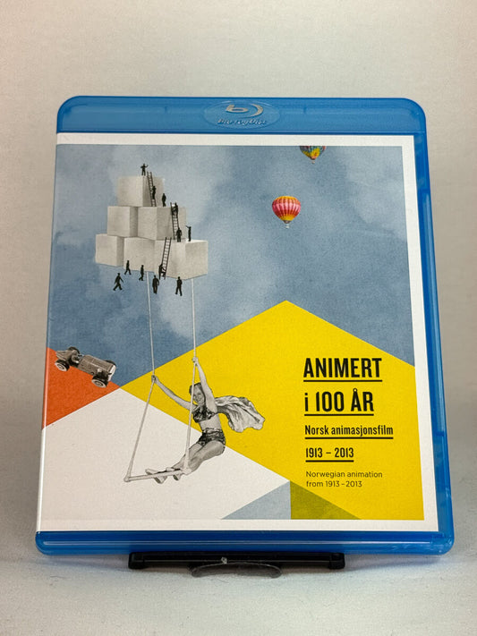 Forside av Blu-ray-cover til Animert i 100 år – Norsk animasjonsfilm 1913–2013 – dokumentarutgivelse som feirer norsk animasjonsarv, brukt Blu-ray hos Brukbar Film.
