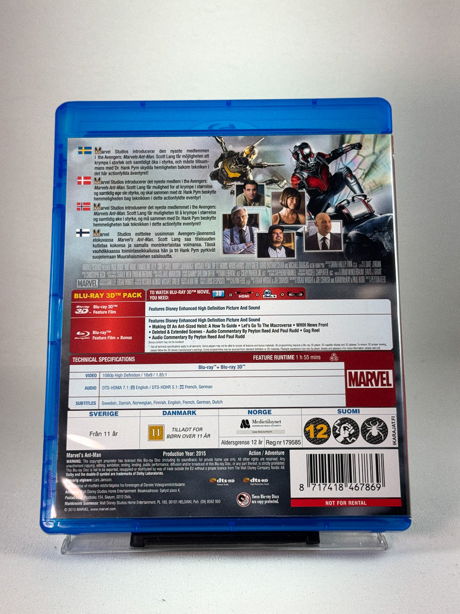Bakside av DVD-cover til Ant-Man (Blu-ray 3D), bruktfilm hos nettbutikken Brukbar Film