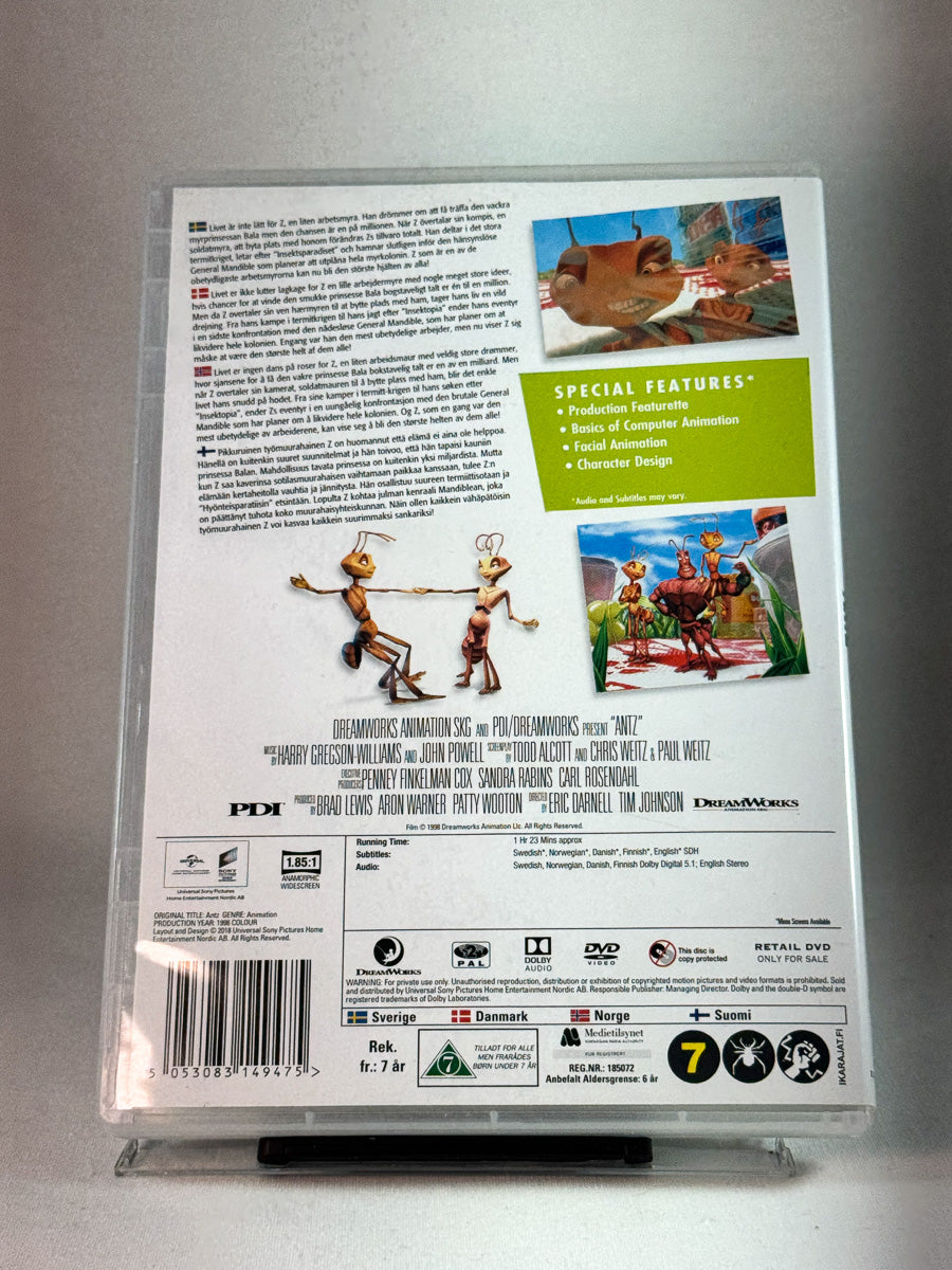 Bakside av cover til Antz, bruktfilm hos nettbutikken Brukbar Film