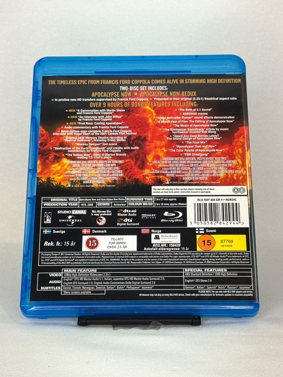 Bakside av Blu-ray-cover for Apocalypse Now – brukt original Blu-ray spesialutgave fra Brukbar Film