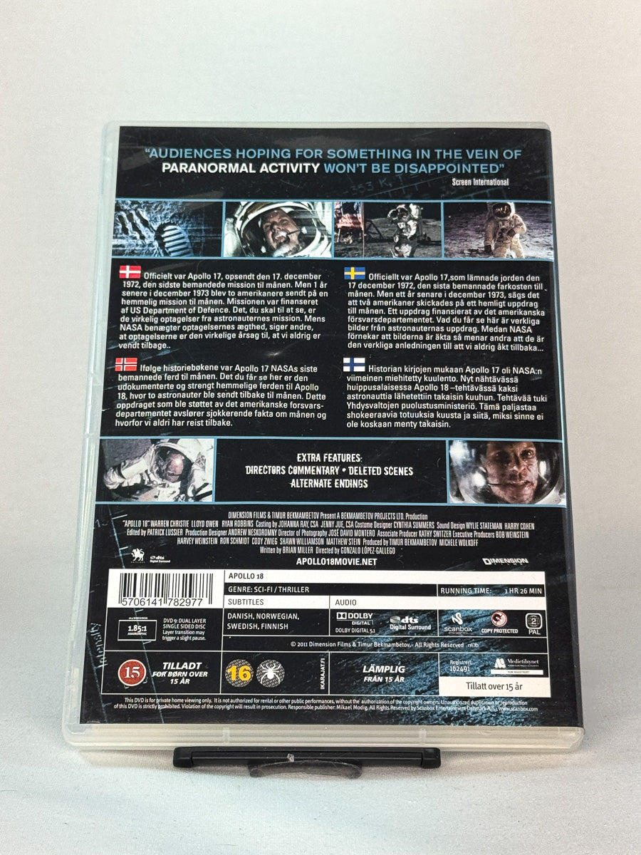 Bakside av DVD-cover til Apollo 18, bruktfilm hos nettbutikken Brukbar Film