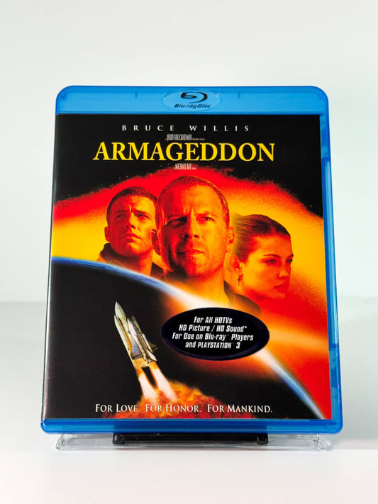 Forside av cover til Armageddon på Blu-ray, bruktfilm hos Brukbar Film