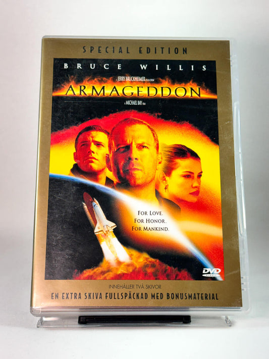 Armageddon – forside av filmcover til DVD, brukt storfilm med Bruce Willis hos Brukbar Film