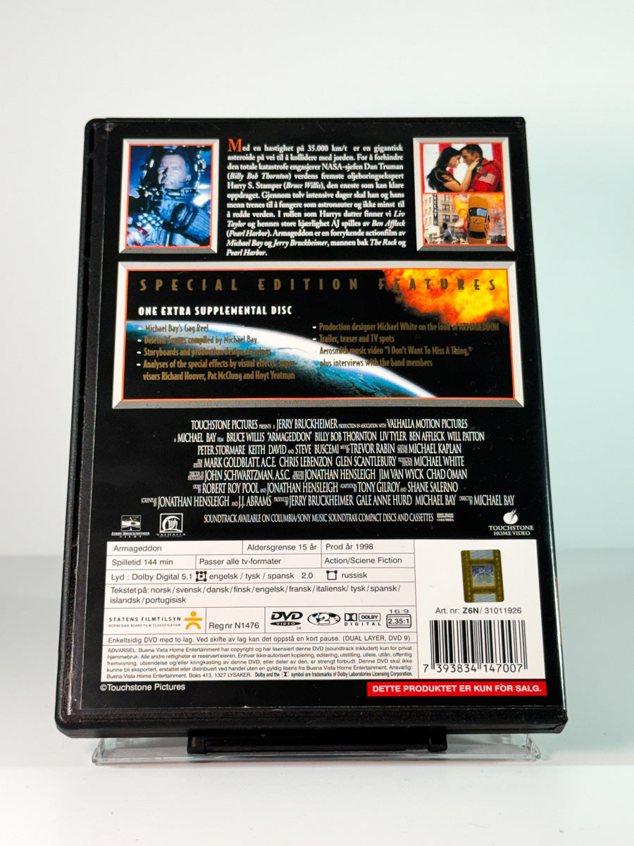 Bakside av cover til Armageddon – Special Edition, bruktfilm på DVD hos Brukbar Film