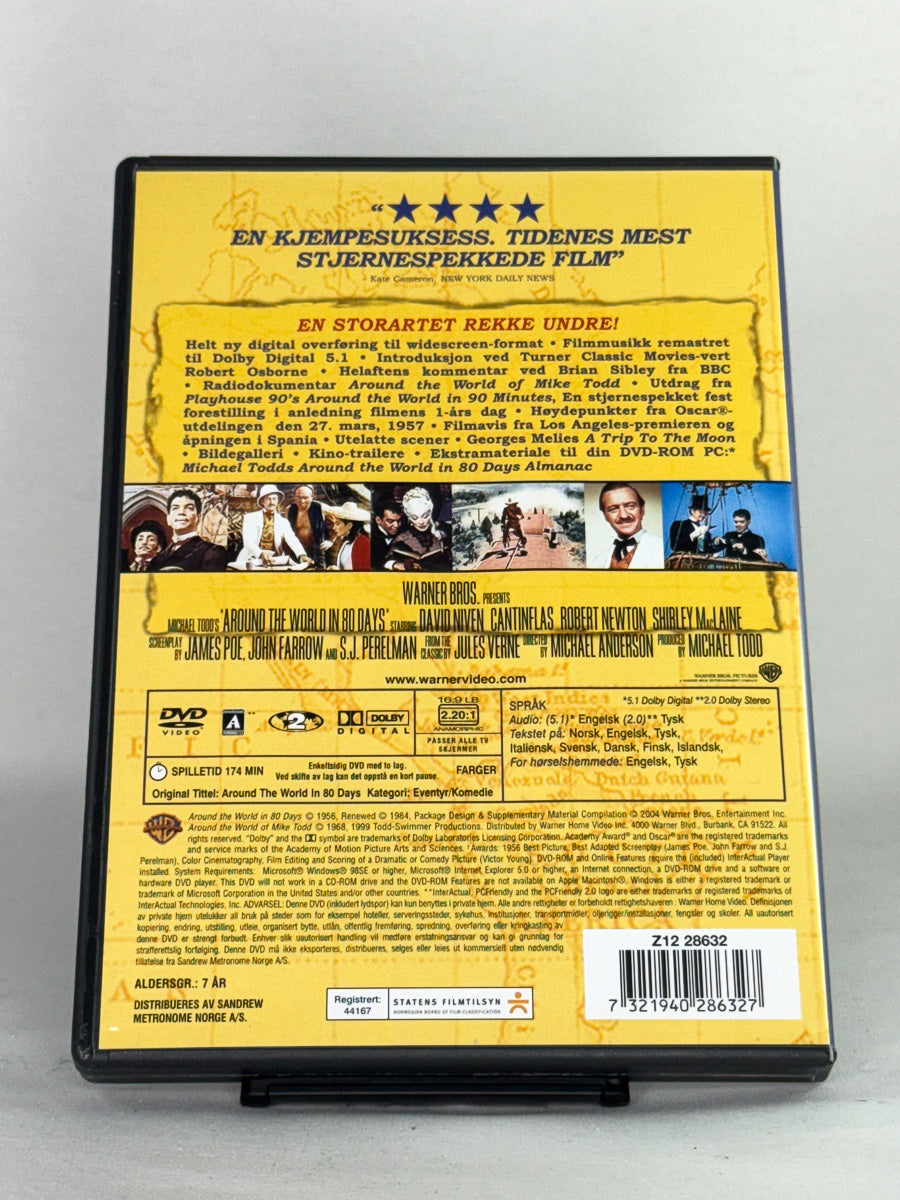 DVD-bakside til filmen Around the World in 80 Days
Baksiden viser info, spesifikasjoner og eventuell ekstratekst – produktbilde fra nettbutikken Brukbar Film