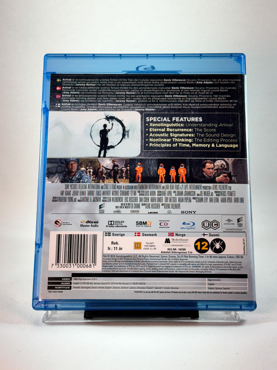 Bakside av cover til Arrival, brukt Blu-ray hos Brukbar Film