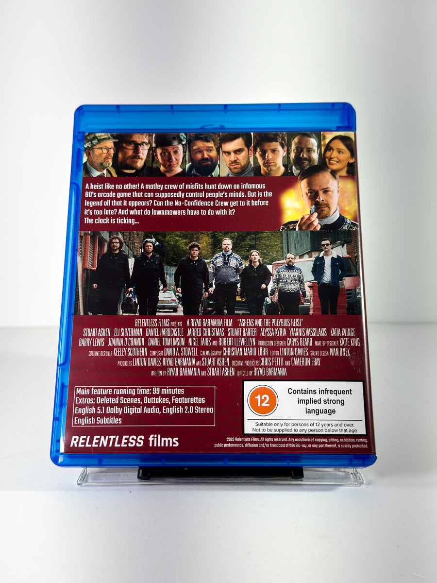 Bakside av cover til Ashens and the Polybius Heist på Blu-ray