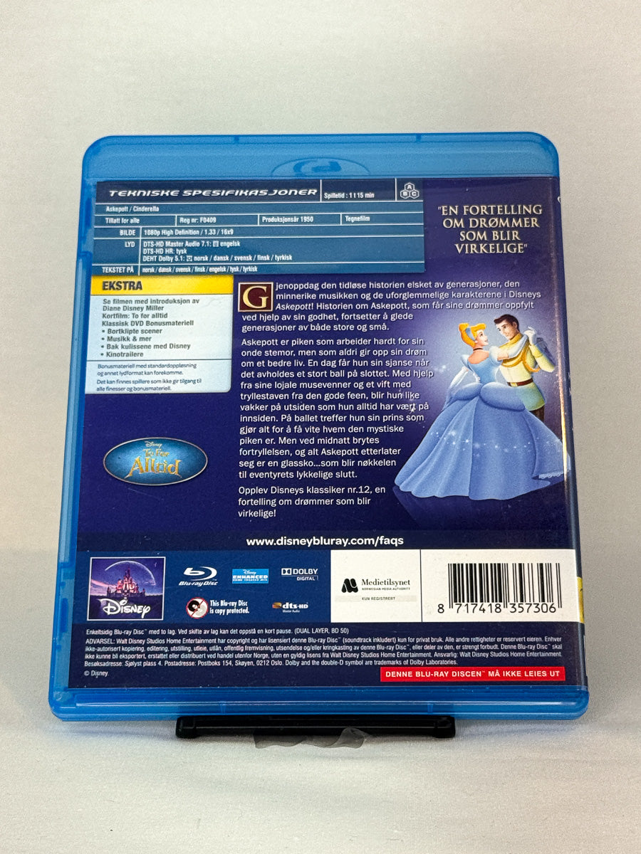 Bakside av Blu-ray-cover for Askepott – brukt Disney-film på Blu-ray, tilgjengelig hos Brukbar Film