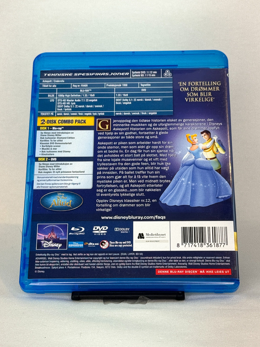 Bakside av Diamond Edition Blu-ray + DVD-cover for Askepott – brukt original Disney klassiker fra Brukbar Film