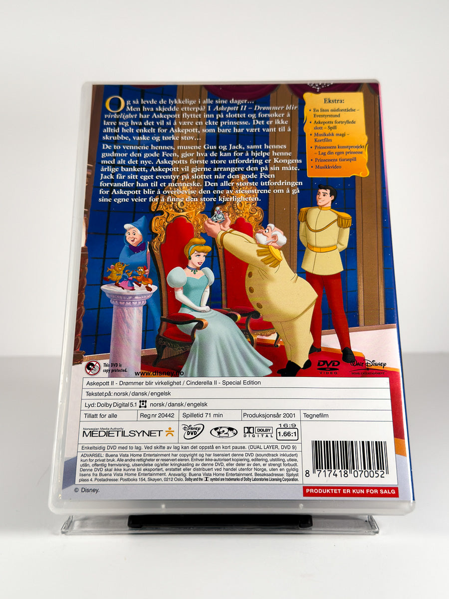 Bakside av cover til Askepott II – Drømmer blir virkelighet på DVD