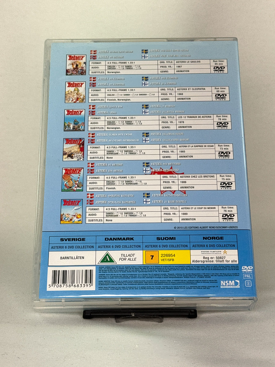 Bakside av DVD-cover til Asterix DVD Collection – animasjonsklassikere fra 60- og 70-tallet, brukt samleboks tilgjengelig hos Brukbar Film