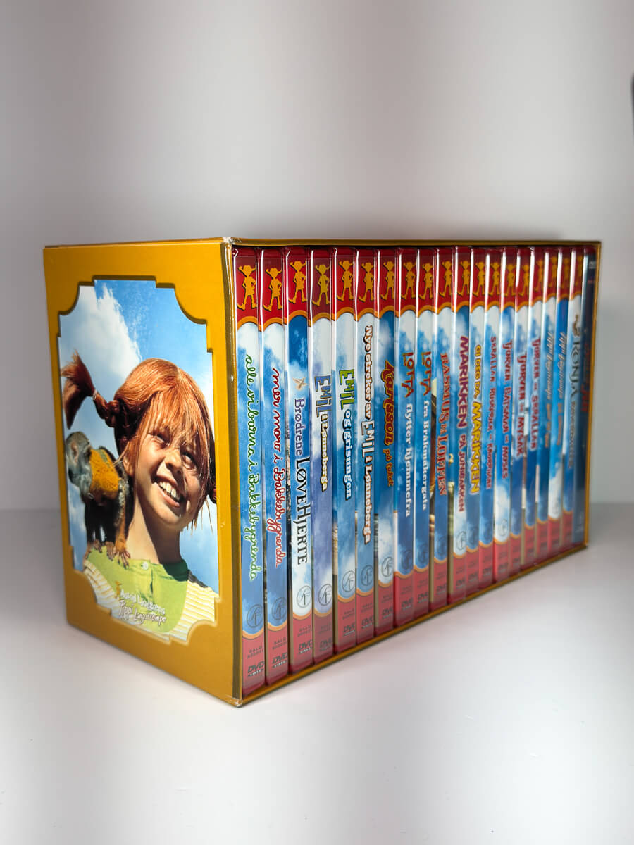 Bakside av Astrid Lindgrens vidunderlige verden, brukt DVD samleutgivelse hos Brukbar Film