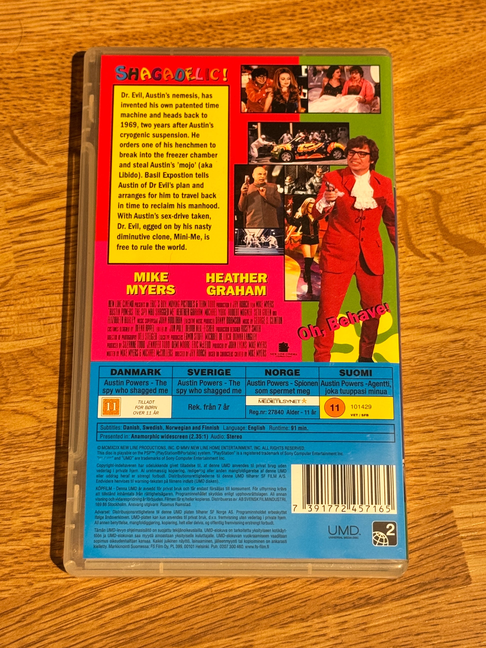 Bakside av cover til Austin Powers: The Spy Who Shagged Me, PSP UMD-utgivelse
