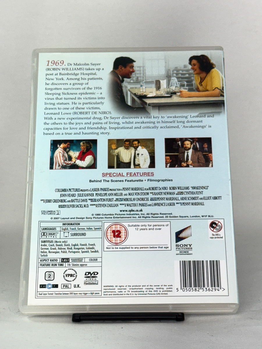 DVD-bakside til filmen Awakenings
Baksiden viser info, spesifikasjoner og eventuell ekstratekst – produktbilde fra nettbutikken Brukbar Film