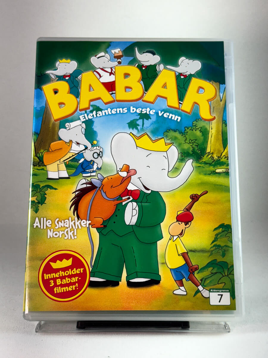 Forside av DVD-cover til Babar – Elefantens beste venn, brukt familietegnefilm med norsk tale hos Brukbar Film