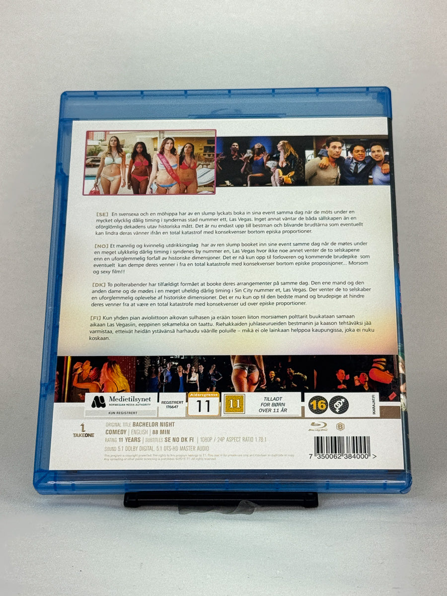 Bakside av Blu-ray-cover for Bachelor Night – brukt original Blu-ray komedie tilgjengelig hos Brukbar Film