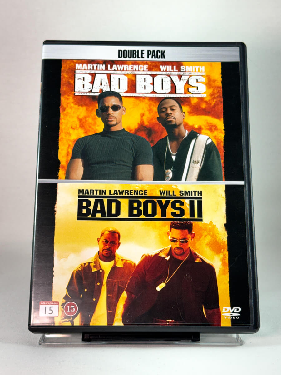 Forside av cover til Bad Boys / Bad Boys II, brukt original DVD utgivelse hos Brukbar Film 