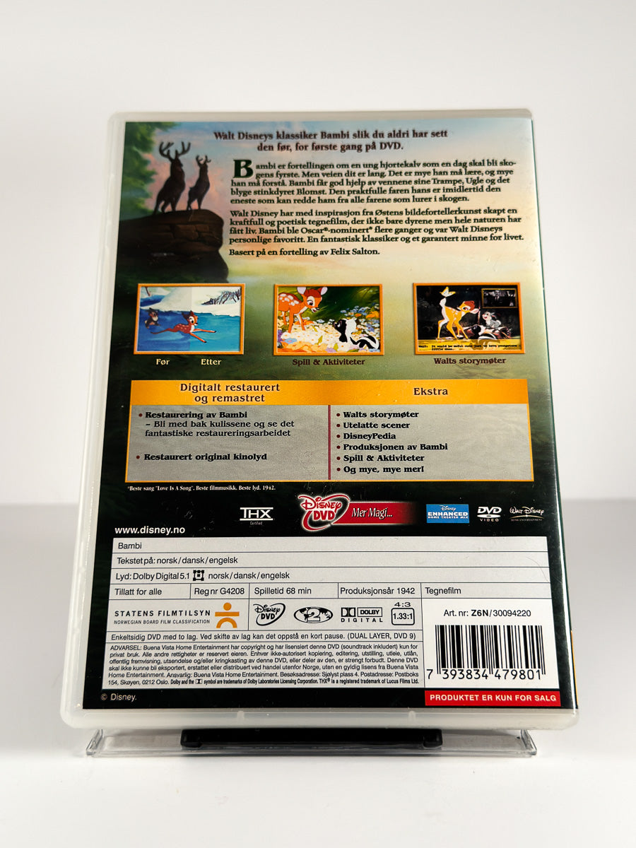 Bakside av cover til Bambi på DVD
