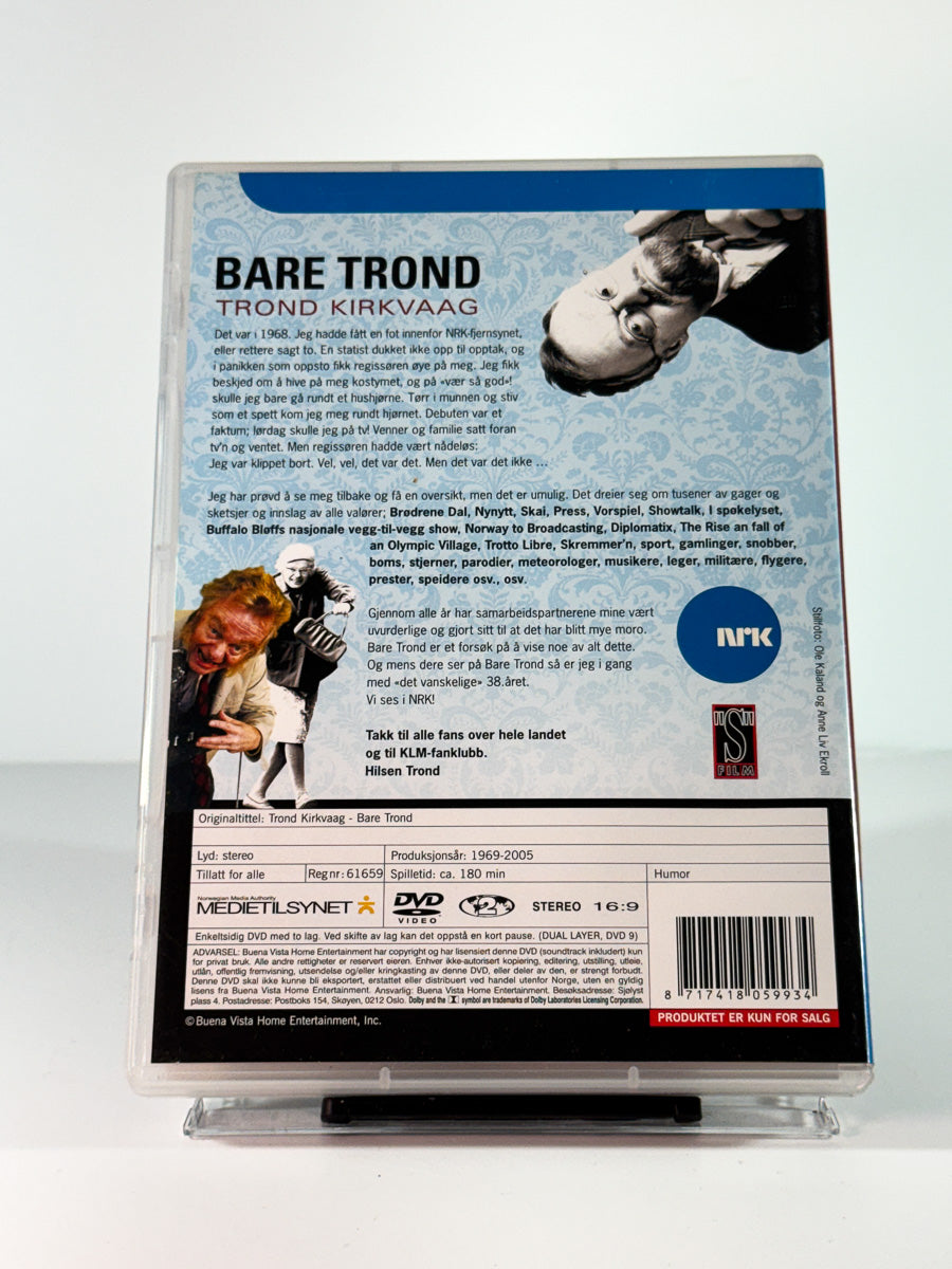 Bakside av cover til Bare Trond – Trond Kirkvaag, brukt original DVD hos Brukbar Film