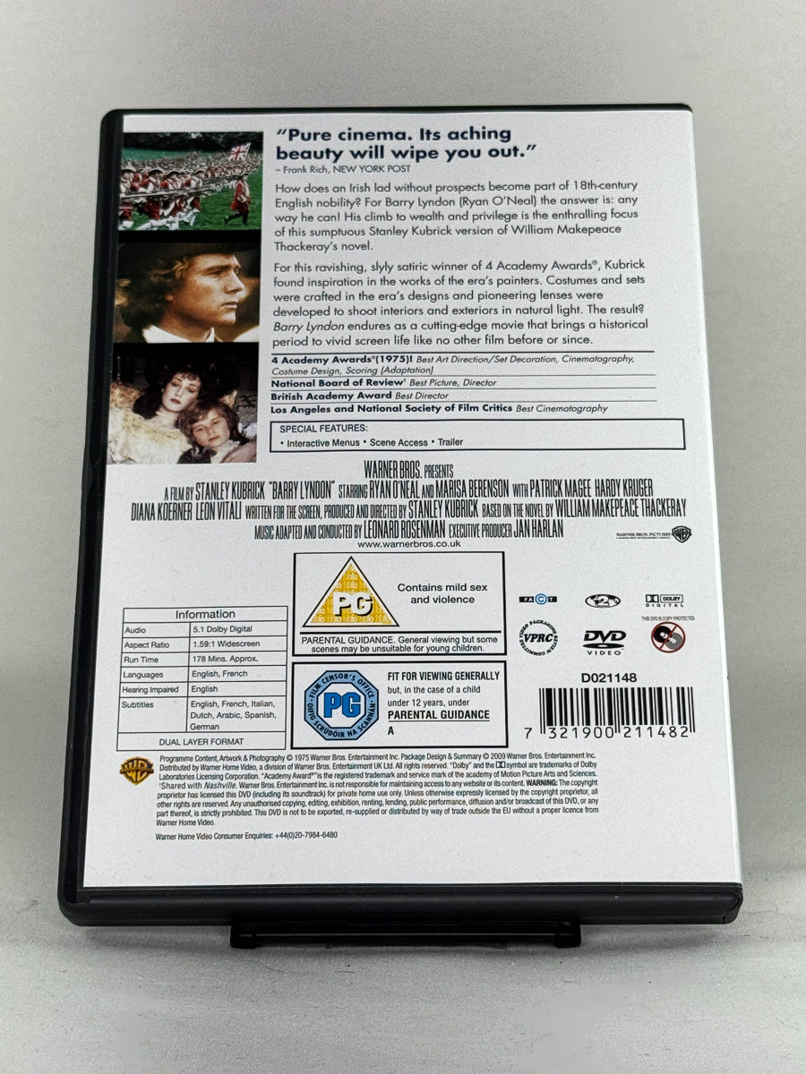 Bakside av DVD-cover til Barry Lyndon – brukt DVD med spesifikasjoner og omtale, originalt omslag fra Brukbar Film