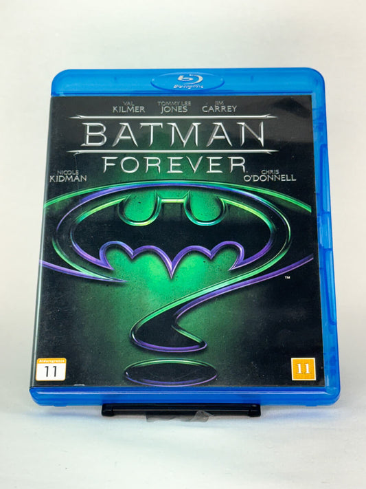 Forside av Blu-ray-coveret til Batman Forever – fargerik superheltfilm med Val Kilmer som Batman, brukt originalfilm hos Brukbar Film