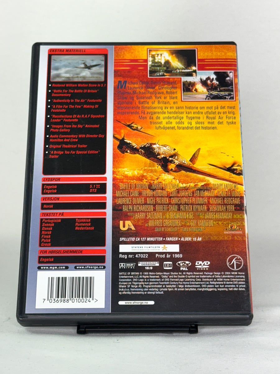 DVD-bakside til filmen Battle of Britain
Baksiden viser info, spesifikasjoner og eventuell ekstratekst – produktbilde fra nettbutikken Brukbar Film