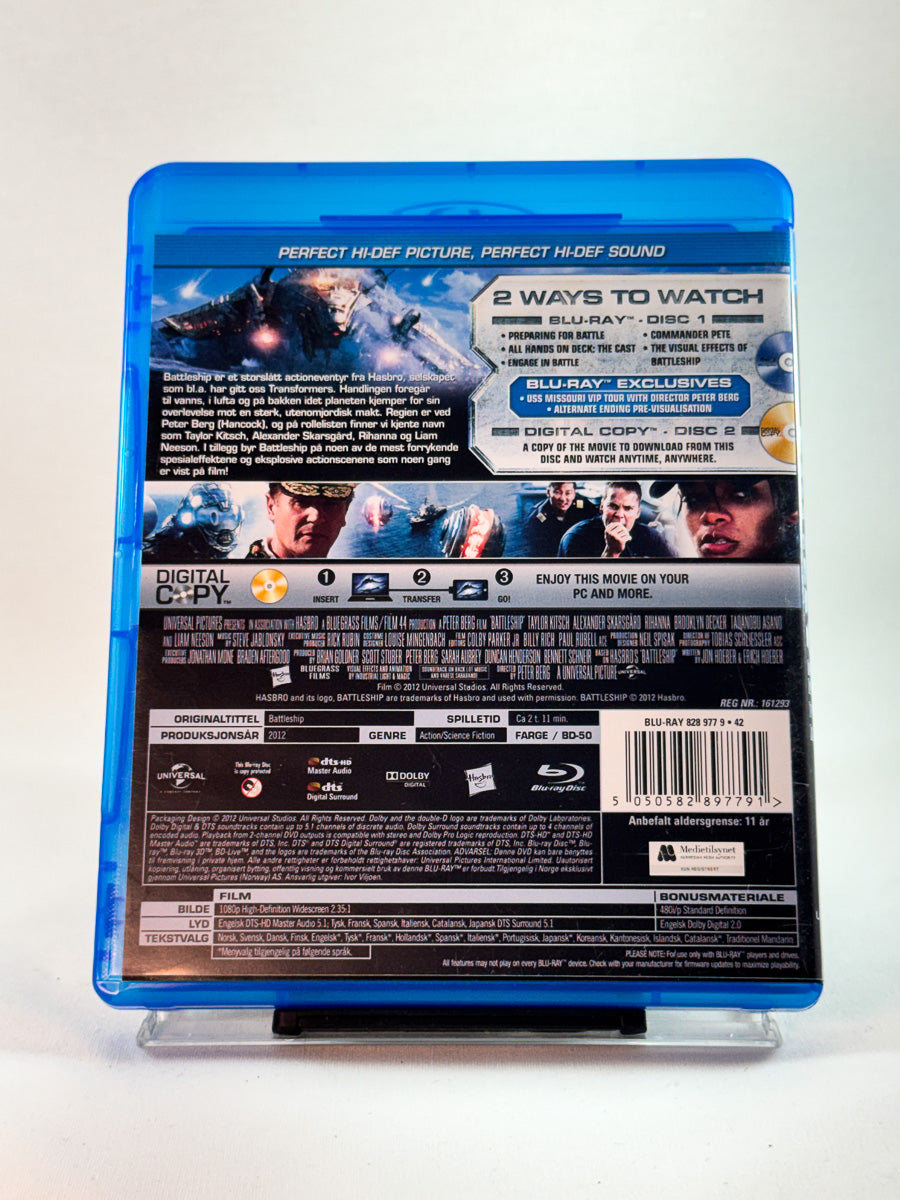 Bakside av cover til Battleship, brukt Blu-ray hos Brukbar Film